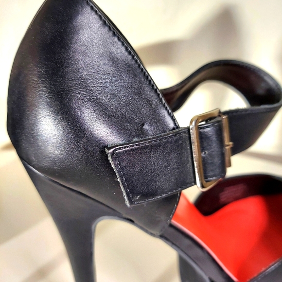 Dolls Kill x Marilyn Manson Black Faux Leather Platform Ankle Strap Heels - Picture 14 of 16